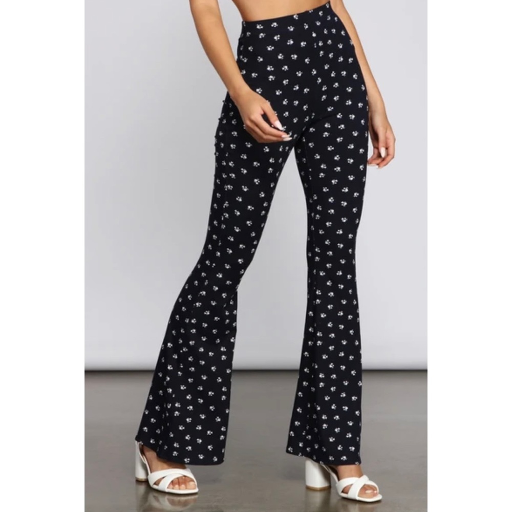Navy Floral Flare Pants